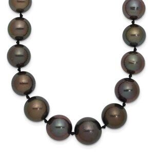 14k White Gold 9-12mm Black Semi Round Tahitian Saltwater Cultured Pearls